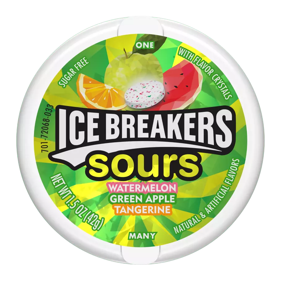 Ice Breakers Sours Dose – Watermelon, Green Apple und Tangerine, zuckerfreie saure Bonbons
