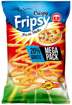 Fripsy Crispy Pizza Sticks Mega Pack 120 g – würzige Pizzasticks im Großpack, ideal für Snackautomaten, Kioske und den internationalen Snackgroßhandel