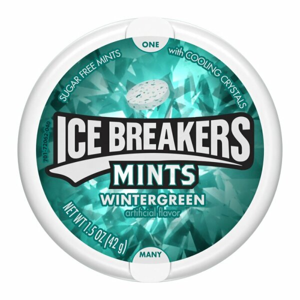 Ice Breakers Mints Wintergreen – türkisgrüne Dose mit zuckerfreien Minzbonbons und Cooling Crystals